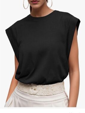 Sleek Black Sleeveless Crewneck Tank Top
